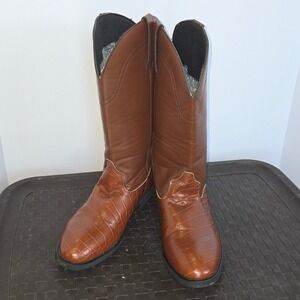 Unbranded Croc Embossed Cowboy Boots Mens 42 Brown Western Tall LDR 6082